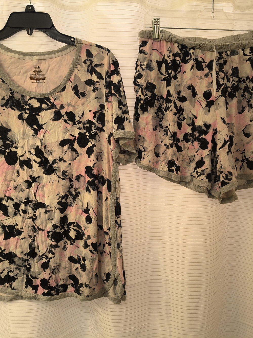 Secret Treasures Pink and Black Floral Short Sleeve Pajama Set
